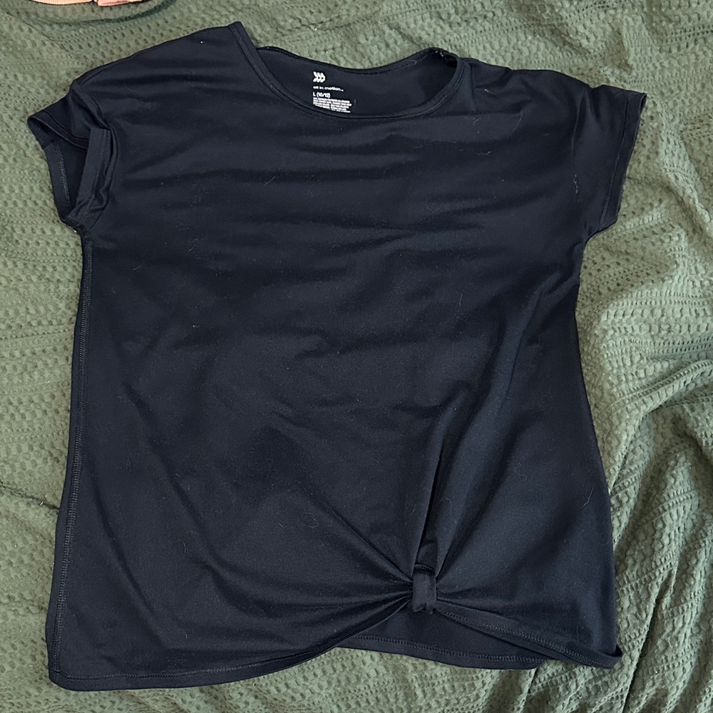 All in Motion Black Short Sleeve Knot-Front Tee